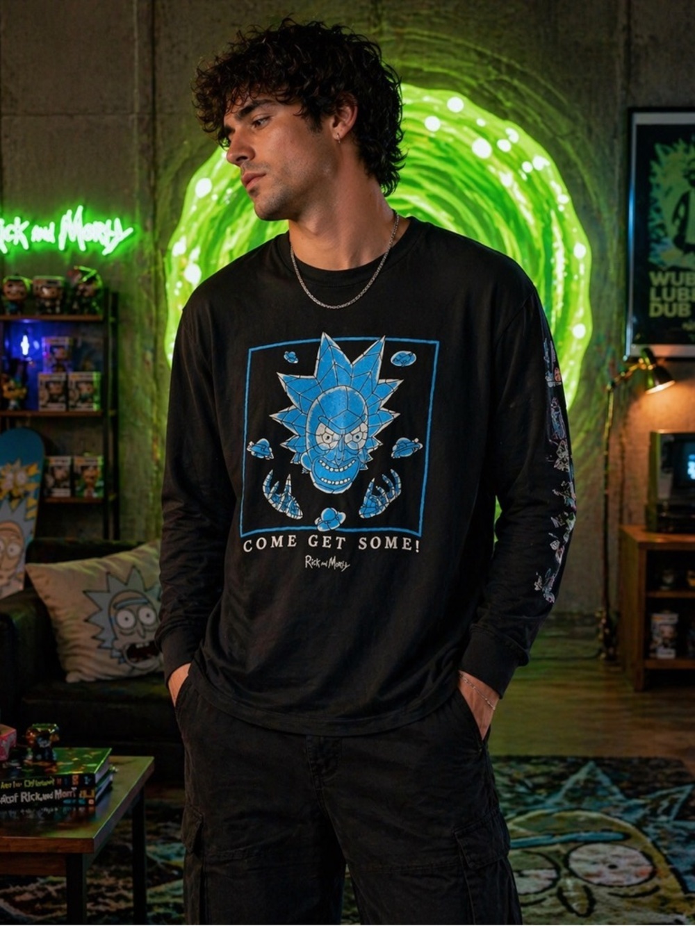 Rick and Morty Graphic Long Sleeve Black Adult Swim Come Get Some Streetwear